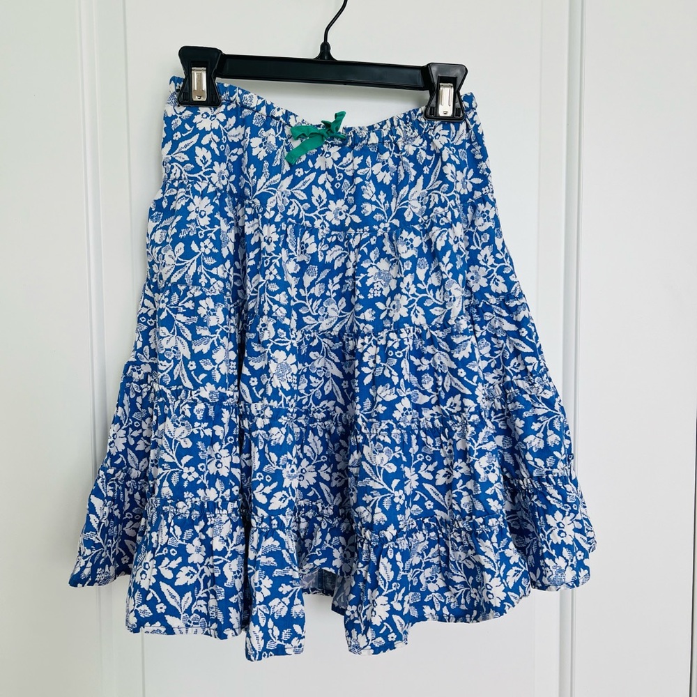 Mini Boden girls blue and white cotton flare skirt 7-8yrs